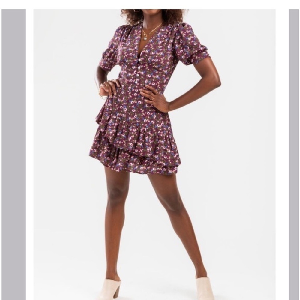 🛍️Mi Ami Francescas Women Purple Cottagecore Mini Dress Flowy Y2K Ruffled Medium